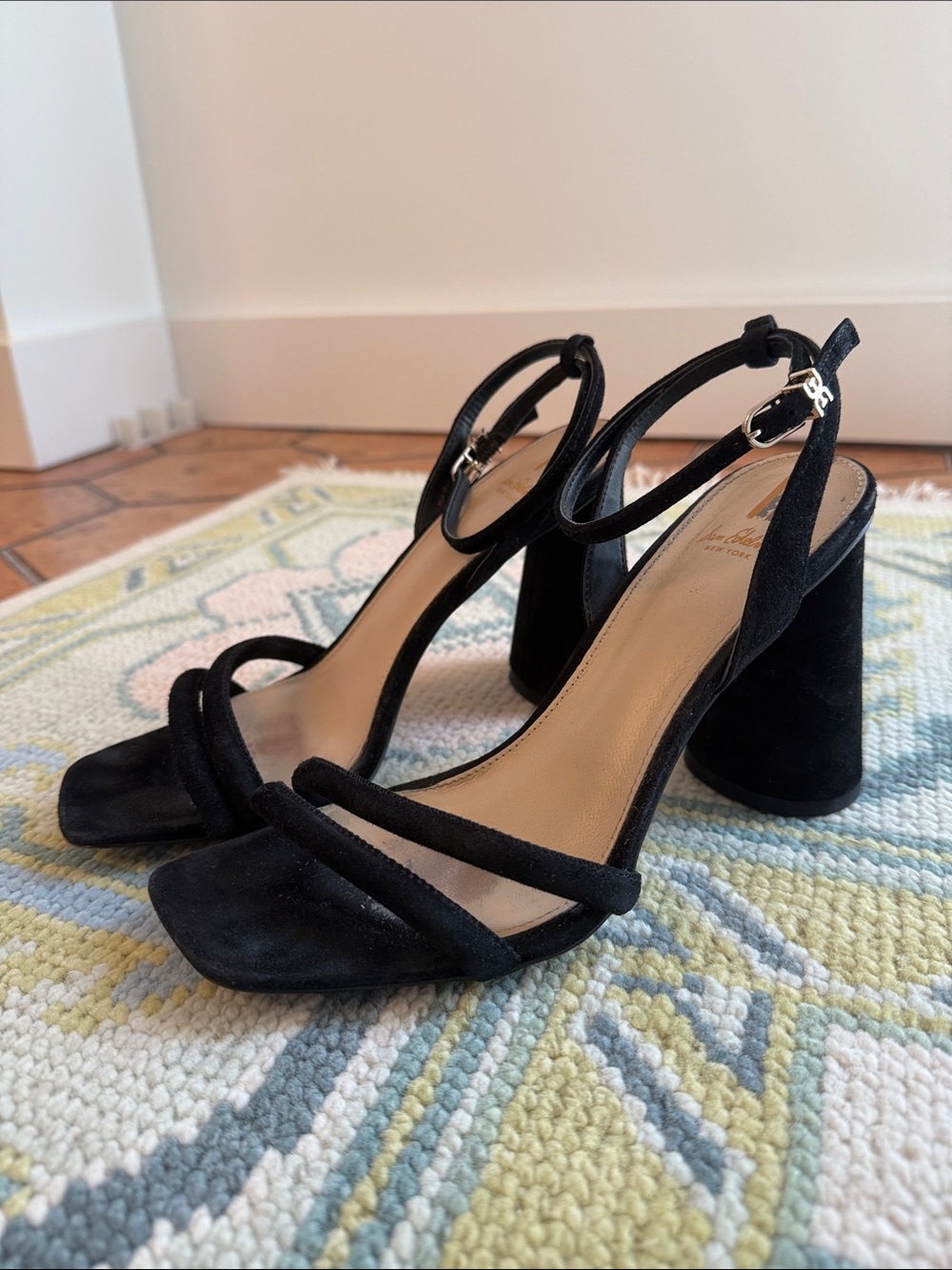 Sam Edelman Black Suede Block Heel Sandals with Ankle Strap